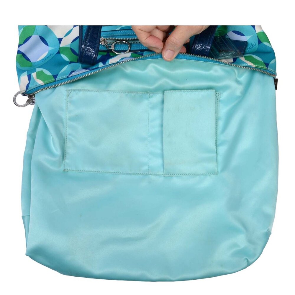 Coach Teal Blue Green Geometric Shoulder Tote - Picture 4 of 16
